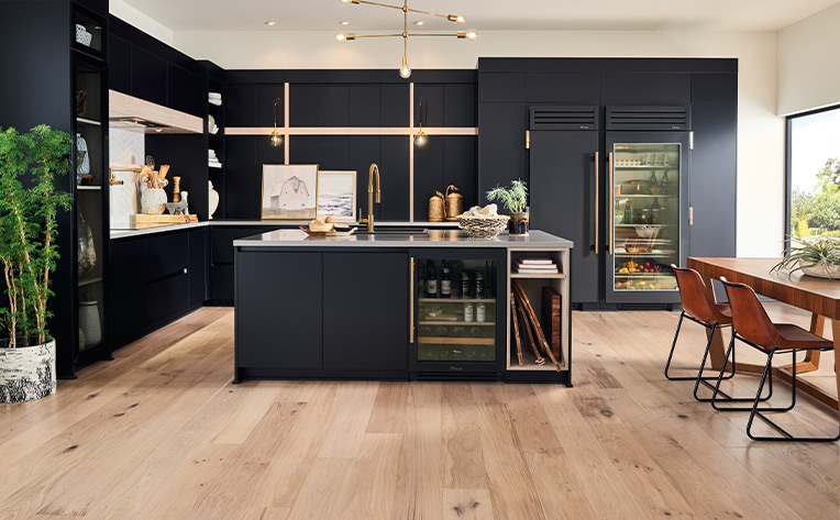 warm toned hardwood flooring in kitchen